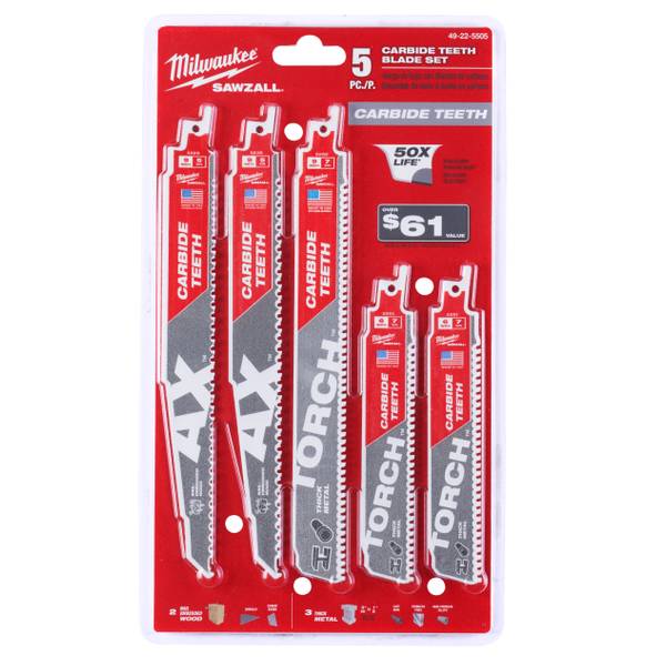 Milwaukee 49-22-5505 5 Piece Carbide Sawzall Blade Set