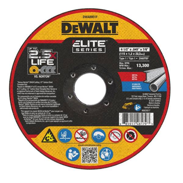 DEWALT 4-1/2"x7/8" ELITE SERIES Ceramic Cutoff Wheel