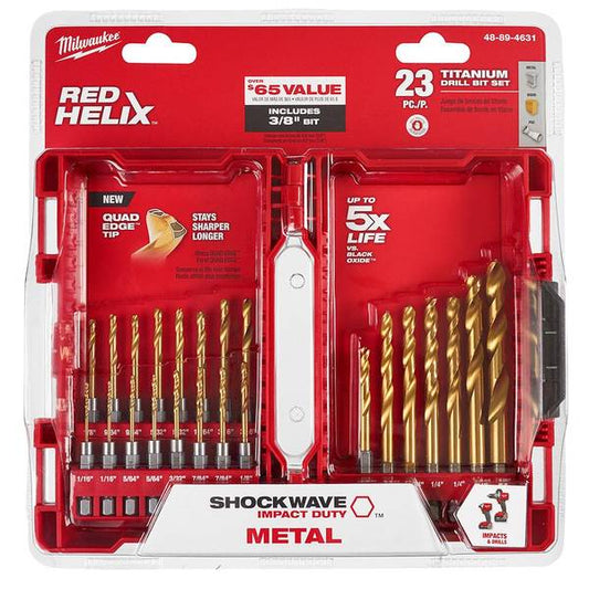 Milwaukee 23 Piece SHOCKWAVE RED HELIX Titanium Drill Bit Set