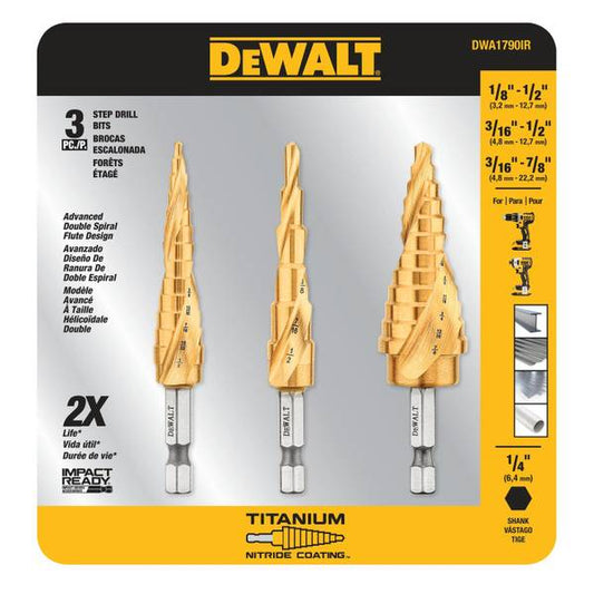 DEWALT 3-piece Impact Ready Titanium Nitride Coating Step Drill Bit Set