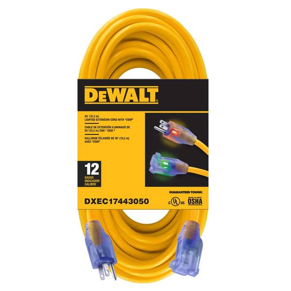 DEWALT 50' 12/3 Lighted Extension Cord