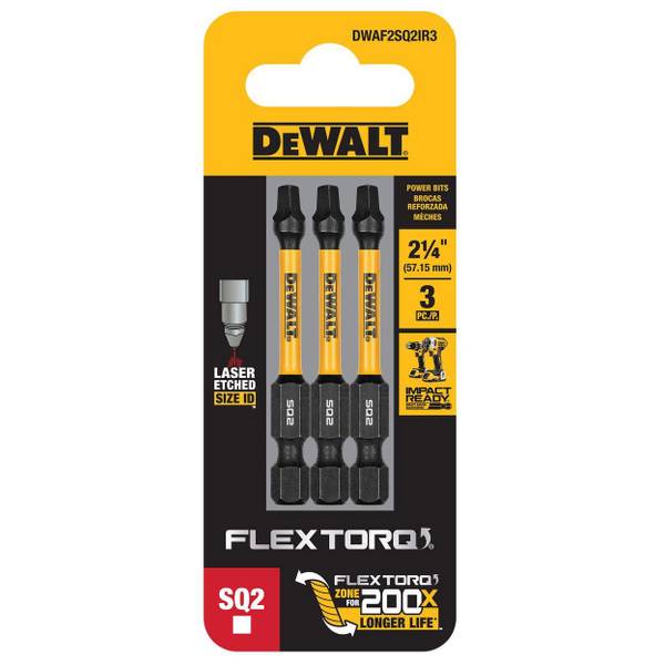 DEWALT 3-Pack FLEXTORQ IMPACT READY #2 Square 2.25" Bit