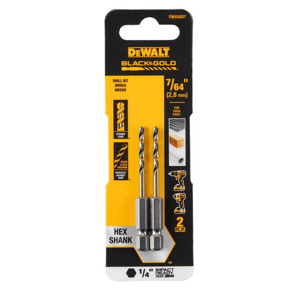 DEWALT 2-Pack Black & Gold Impact Ready 7/64" Drill Bit