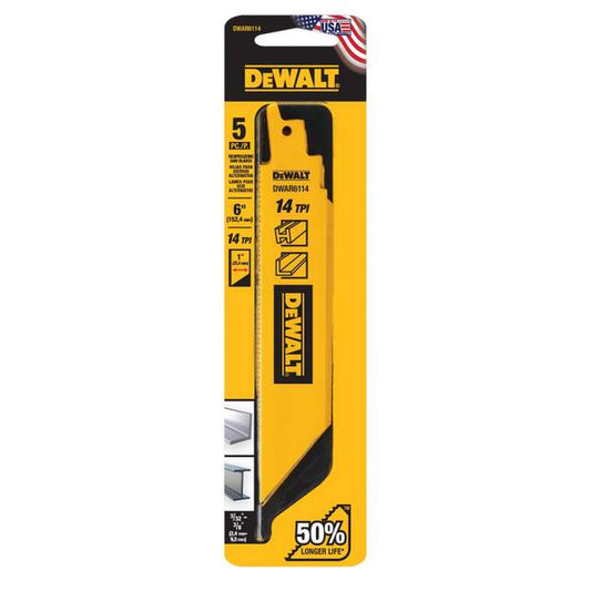 DEWALT 5-Pack 6" 14TPI Bi-Metal Reciprocating Saw Blade