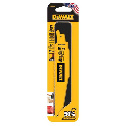 DEWALT 5-Pack 6" 10TPI Demolition Reciprocating Saw Blade