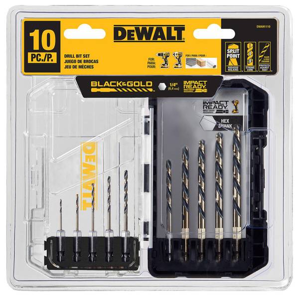 DEWALT 10-Piece Black and Gold Hex Drill Bit Set