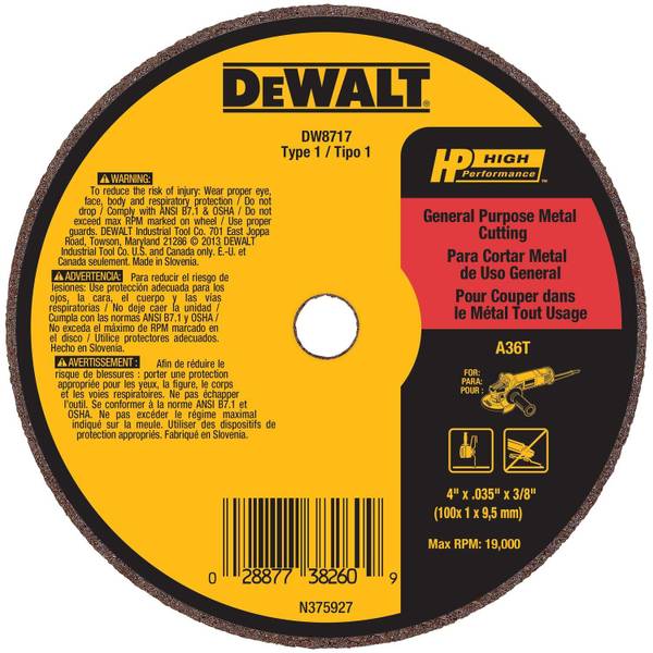 DEWALT 4"x.035"x3/8" HP Metal Cutoff Wheel