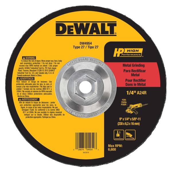 DEWALT 4-1/2"x1/4" HP Metal Grinding Wheel