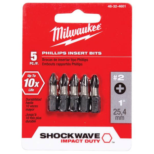 Milwaukee 5-Pack SHOCKWAVE Impact Phillips #2 Insert Bits