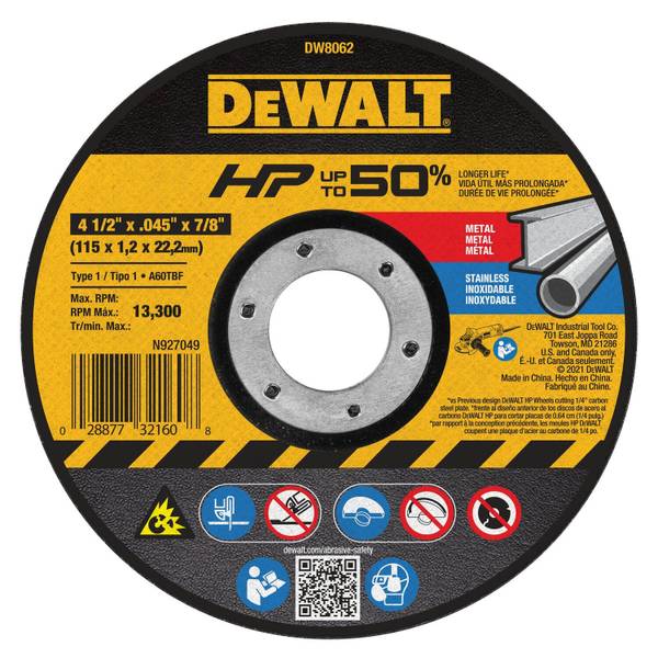 DEWALT 4-1/2 x .045 x 7/8 HP T1 Cutting Wheel