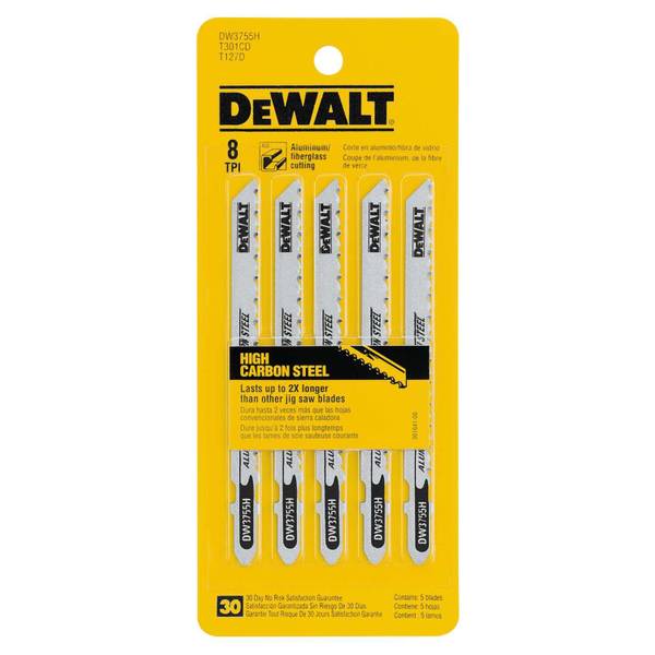 DEWALT 5-Piece 4" 8TPI T-Shank Aluminum/Fiber Glass Jig Saw Blades