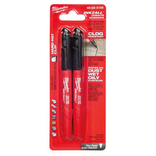 Milwaukee 48-22-3105 INKZALL Black Fine Point Jobsite Markers 2-Pack